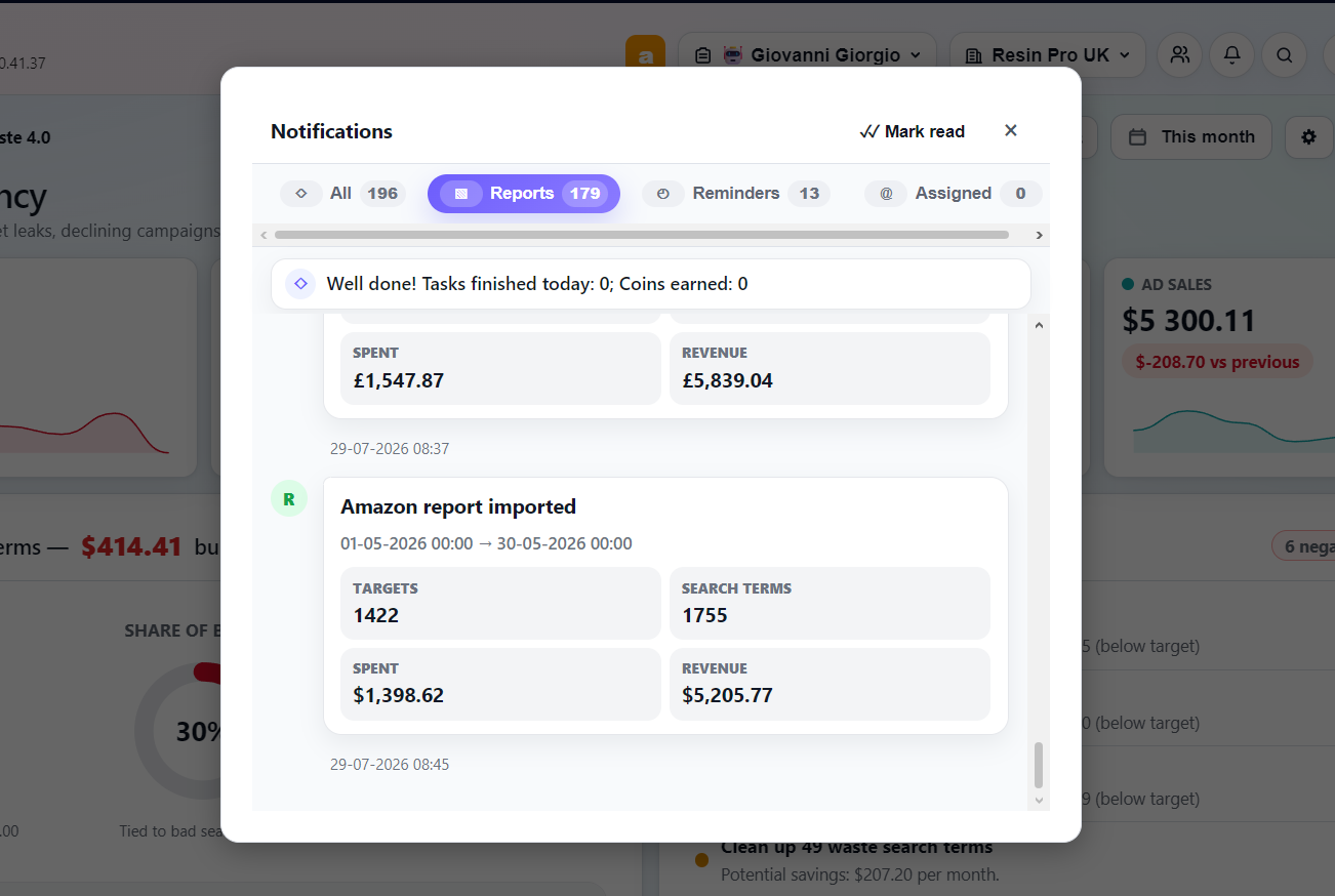 Todoza Amazon PPC workflow for negative keyword management